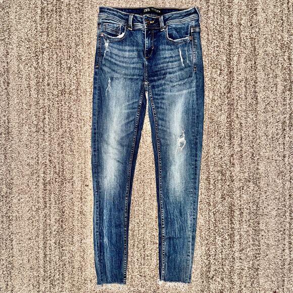 ZARA Women's Skinny Fit Indigo Blue Denim Washed Jeans Size 04 - Picture 1 of 12